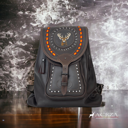 Morral de caza de cuero bordado venado
