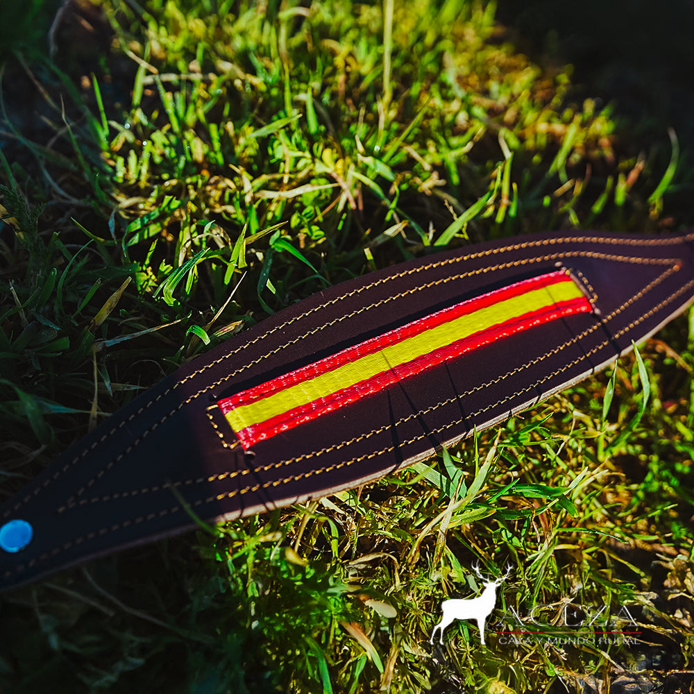 collar de perro con la bandera de españa frontal abierto en el cesped