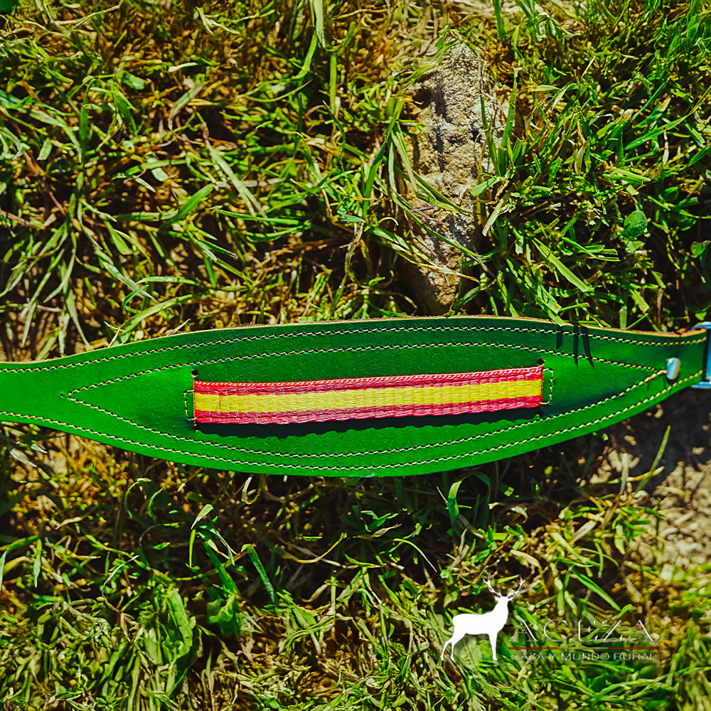 Collar de perro verde con bandera de España