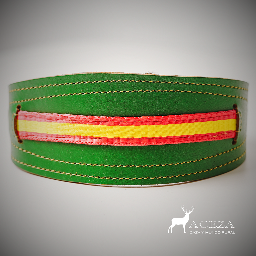Collar de perro verde con bandera de España