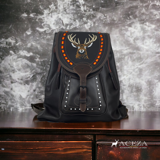 Morral de cuero de venado con bordado grande,