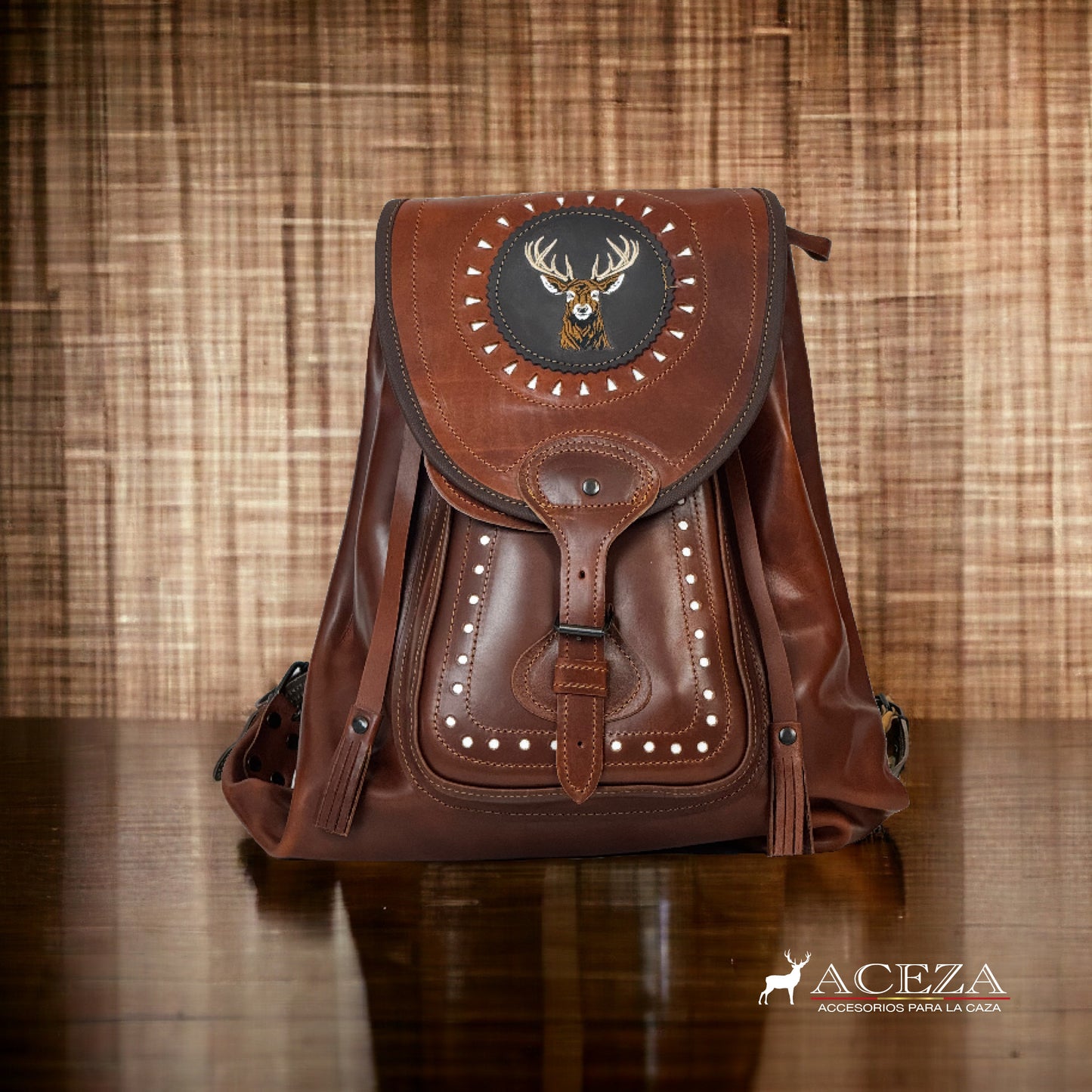 Morral de caza PREMIUM de becerro bordado venado